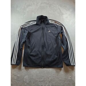 Adidas Track Jacket Mens Large Black White 3 Stripe Full Zip Polyester